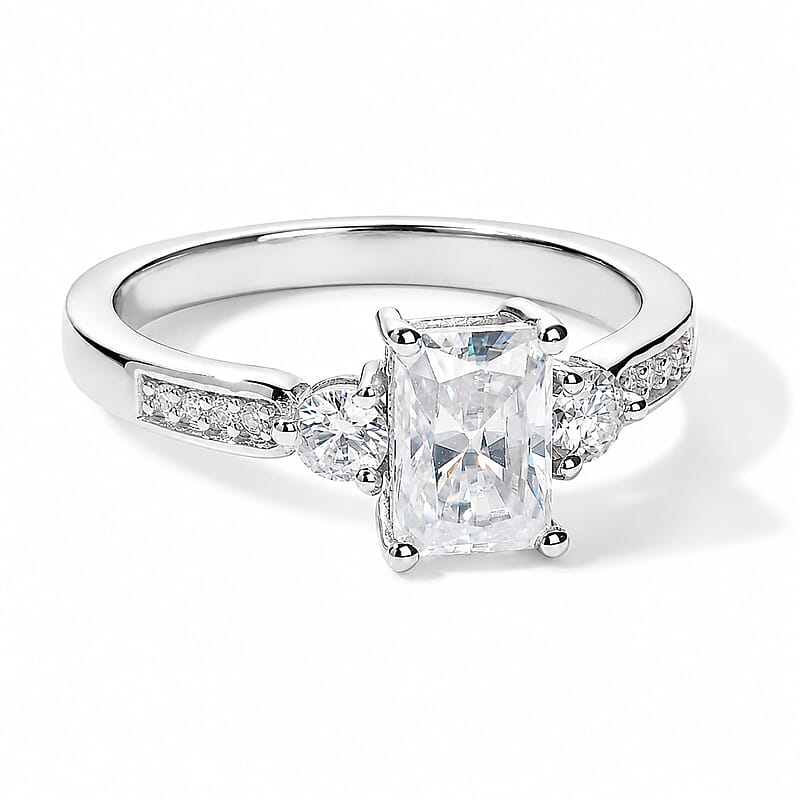 Moissanite 1.25 ctw Ring in Rhodium Over Sterling Silver (Size 6.0)