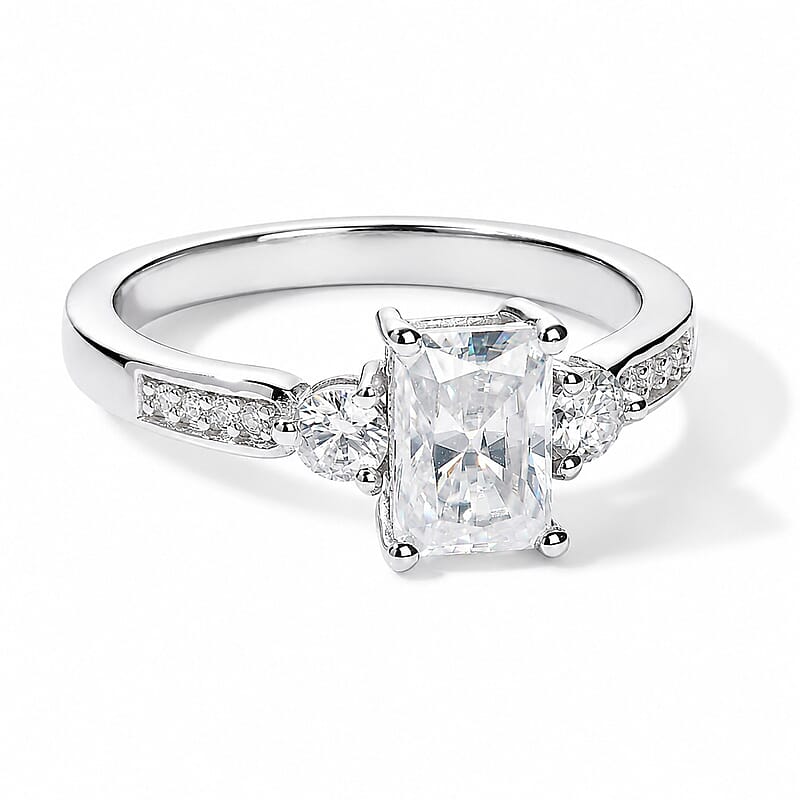 Moissanite 1.25 ctw Ring in Rhodium Over Sterling Silver (Size 8.0)