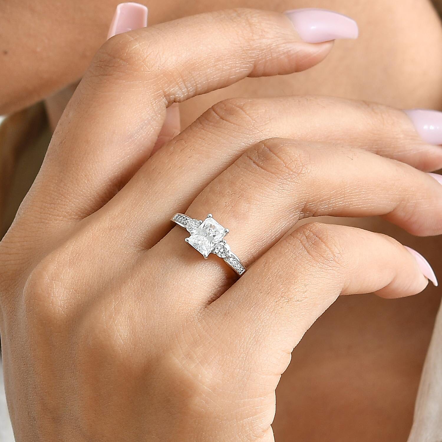 Moissanite 1.25 ctw Ring in Rhodium Over Sterling Silver (Size 8.0)