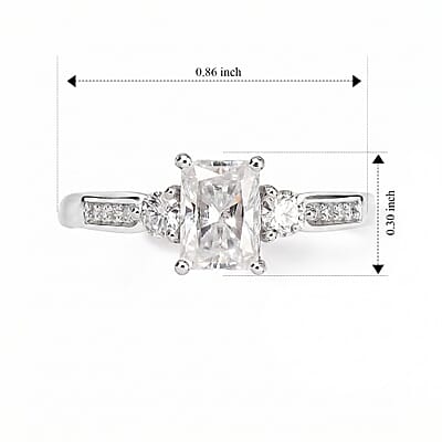 Moissanite 1.25 ctw Ring in Rhodium Over Sterling Silver (Size 8.0)