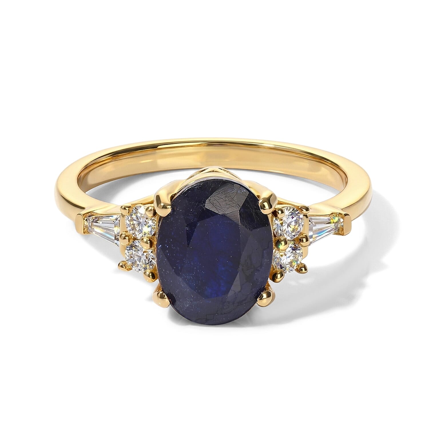 EverTrue Masoala Sapphire (D) and Moissanite 3.15 ctw Ring in 18K YG Plated (Size 10.0)