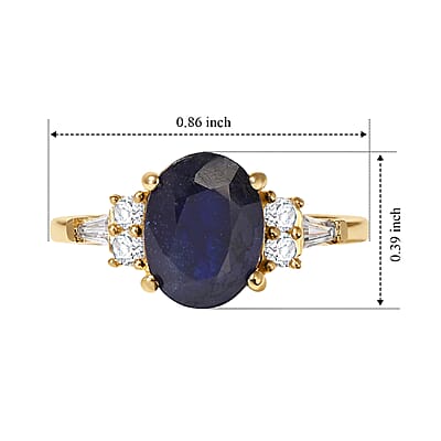 EverTrue Masoala Sapphire (D) and Moissanite 3.15 ctw Ring in 18K YG Plated (Size 10.0)