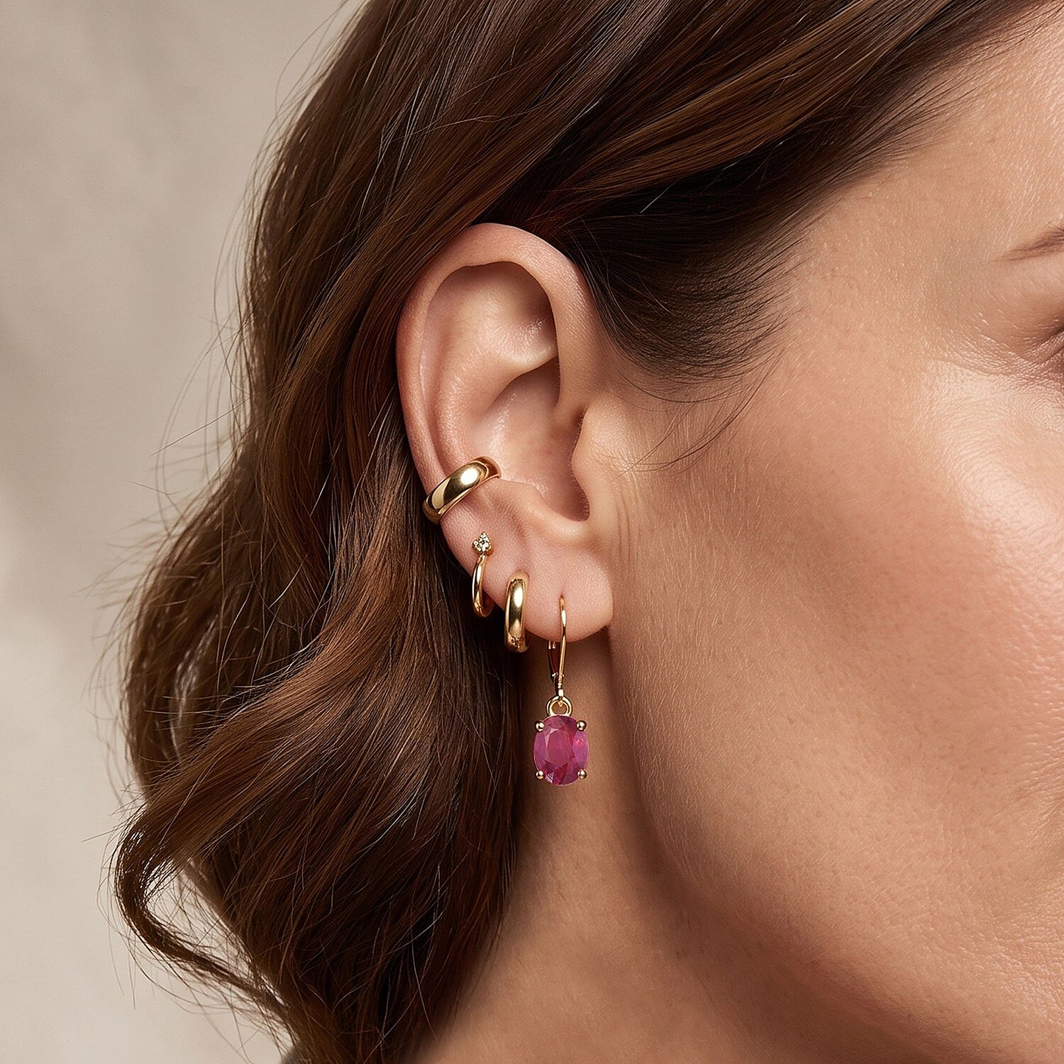 EverTrue Niassa Ruby (FF) 3.80 ctw Lever Back Earrings in 18K YG Plated