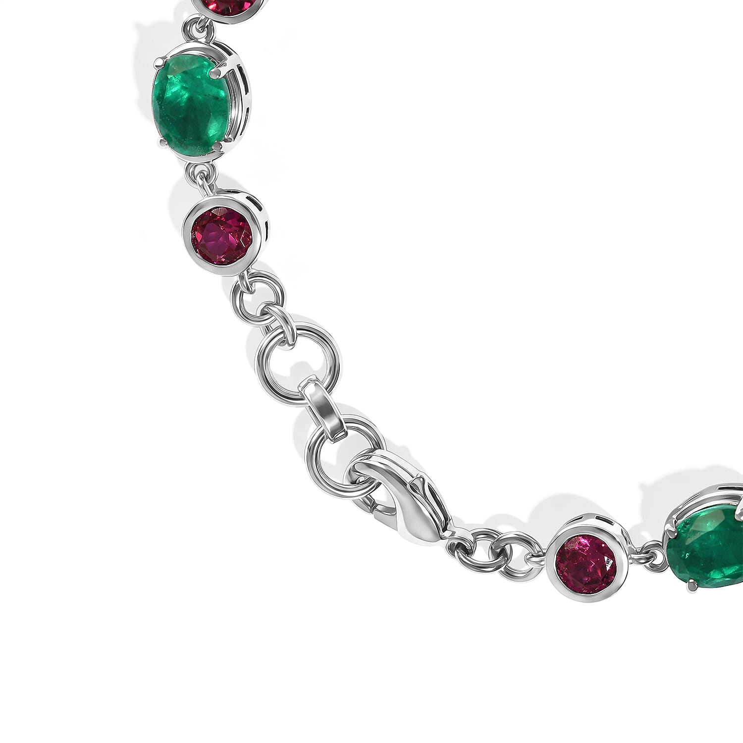 EverTrue Emeraldine Quartz (Triplet) and Lab Grown Ruby 16.30 ctw Endless Harmony Verdant Link Bracelet in Platinum Bond (7.25 In)