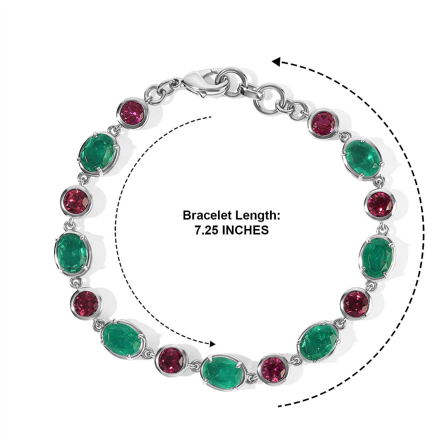 EverTrue Emeraldine Quartz (Triplet) and Lab Grown Ruby 16.30 ctw Endless Harmony Verdant Link Bracelet in Platinum Bond (7.25 In)