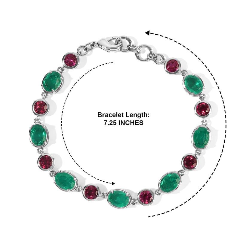 EverTrue Emeraldine Quartz (Triplet) and Lab Grown Ruby 16.30 ctw Endless Harmony Verdant Link Bracelet in Platinum Bond (7.25 In)