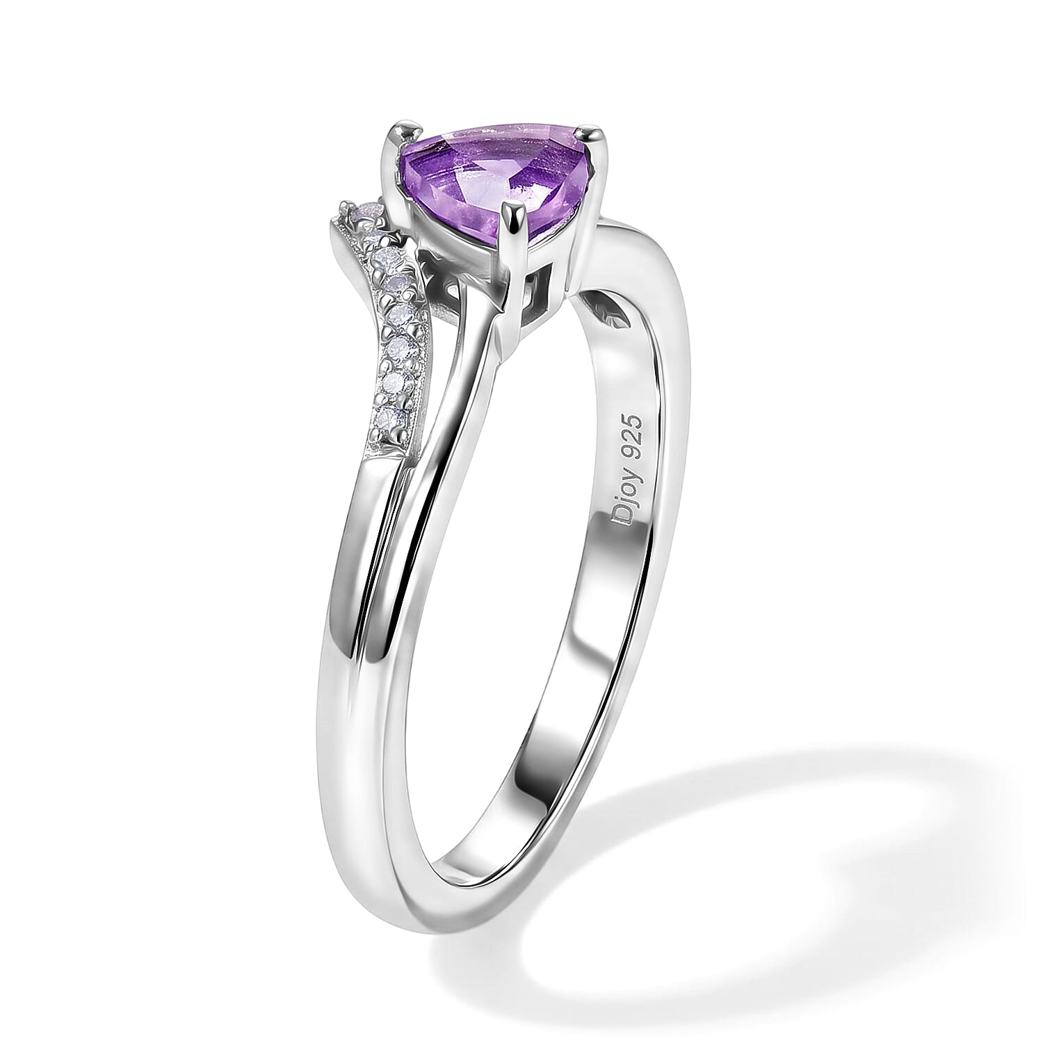 D'Joy Bolivian Amethyst and White Zircon 0.60 ctw Ring in Rhodium Over Sterling Silver (Size 10.0)