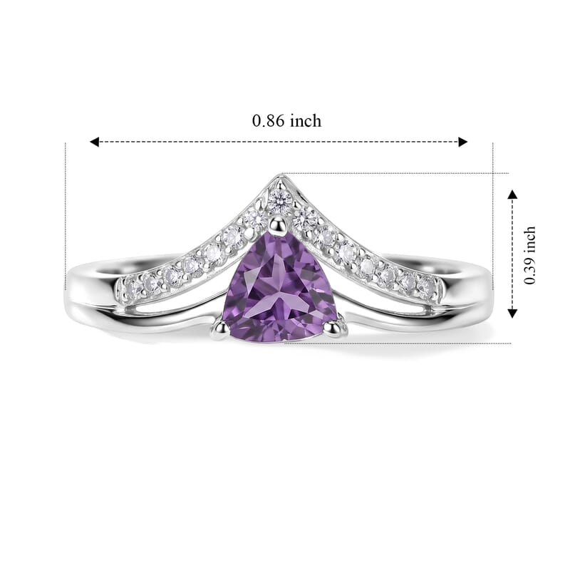 D'Joy Bolivian Amethyst and White Zircon 0.60 ctw Ring in Rhodium Over Sterling Silver (Size 10.0)