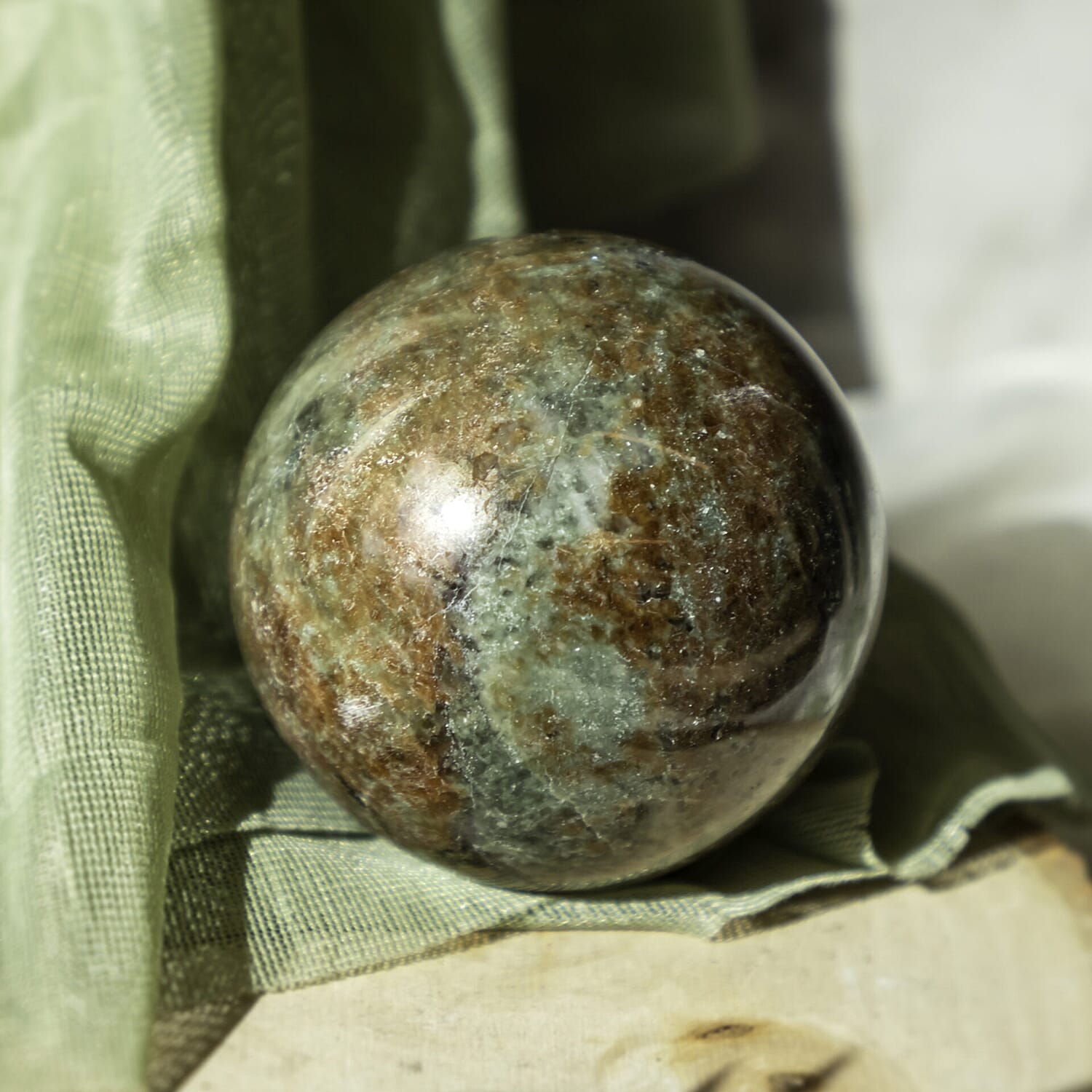 Hessonite Garnet with Green Garnet Sphere 2-3