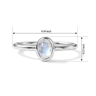 Moonstone 0.12 ctw Oval Solitaire Ring in Sterling Silver (Size 7.0)