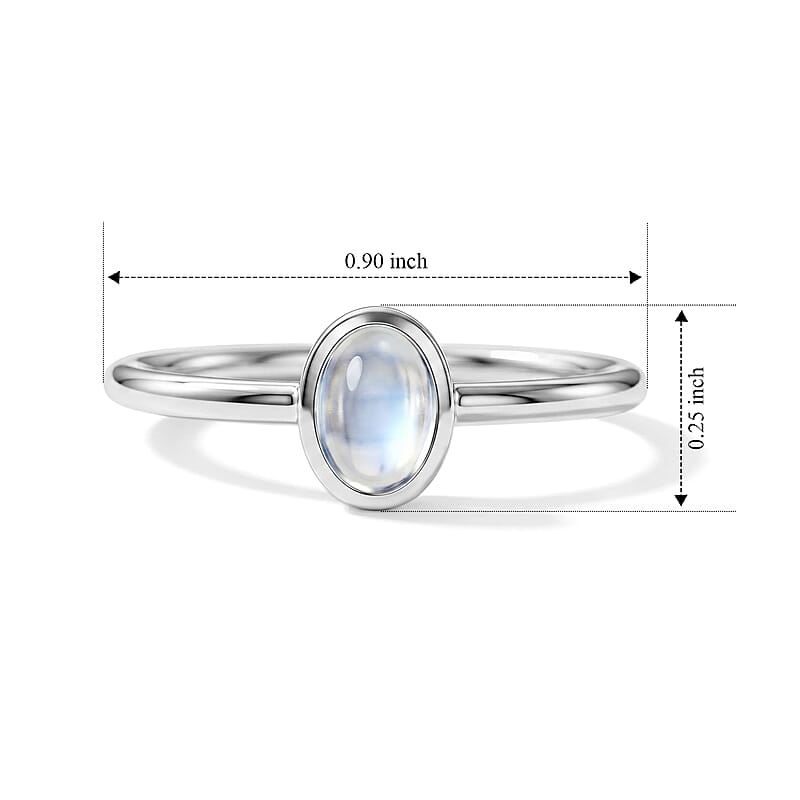 Moonstone 0.12 ctw Oval Solitaire Ring in Sterling Silver (Size 8.0)