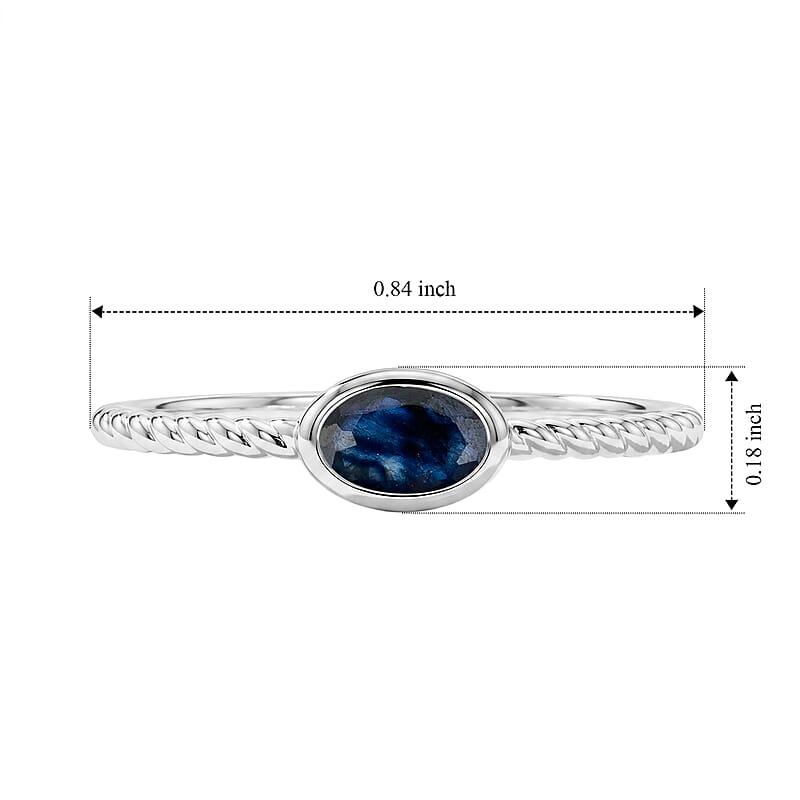 Blue Sapphire 0.45 ctw Oval East West Solitaire Ring in Sterling Silver (Size 7.0)