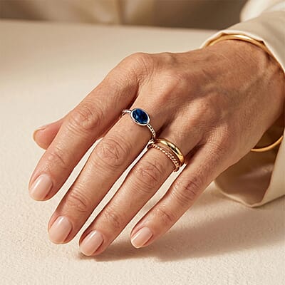 Blue Sapphire 0.45 ctw Oval East West Solitaire Ring in Sterling Silver (Size 9.0)