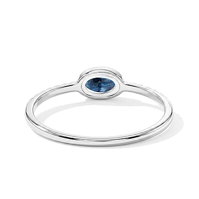 Blue Sapphire 0.45 ctw Oval East West Solitaire Ring in Sterling Silver (Size 9.0)