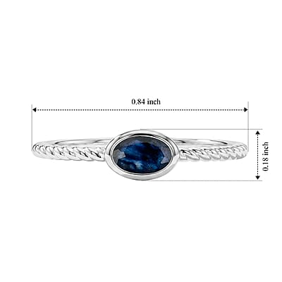 Blue Sapphire 0.45 ctw Oval East West Solitaire Ring in Sterling Silver (Size 9.0)