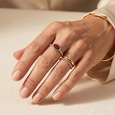 Red Garnet 0.45 ctw Oval East West Solitaire Ring in Sterling Silver (Size 8.0)