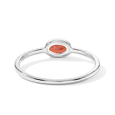 Red Garnet 0.45 ctw Oval East West Solitaire Ring in Sterling Silver (Size 8.0)