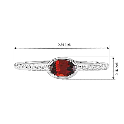 Red Garnet 0.45 ctw Oval East West Solitaire Ring in Sterling Silver (Size 8.0)