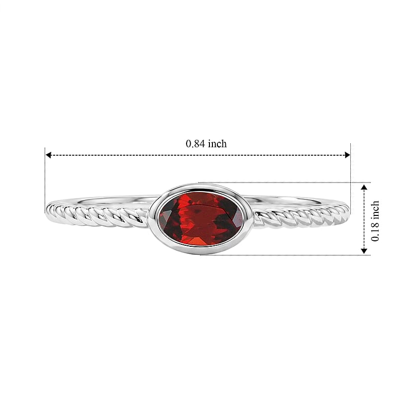 Red Garnet 0.45 ctw Oval East West Solitaire Ring in Sterling Silver (Size 8.0)