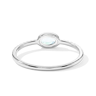 Aquamarine 0.45 ctw Oval East West Solitaire Ring in Sterling Silver (Size 9.0)