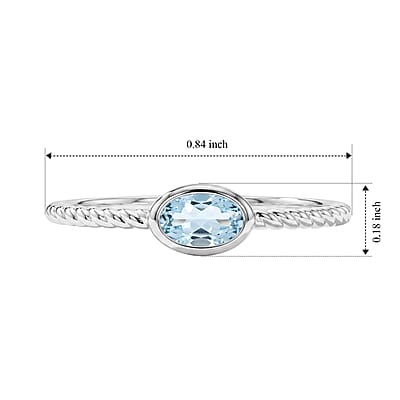 Aquamarine 0.45 ctw Oval East West Solitaire Ring in Sterling Silver (Size 10.0)