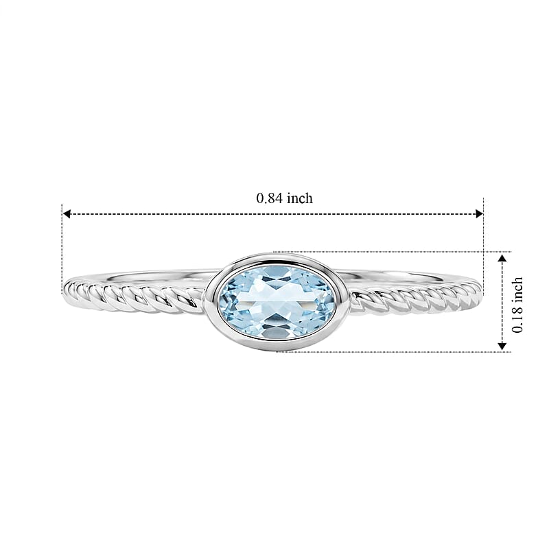 Aquamarine 0.45 ctw Oval East West Solitaire Ring in Sterling Silver (Size 10.0)
