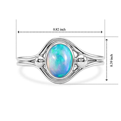 Opal 0.65 ctw Oval Solitaire Ring in Sterling Silver (Size 6.0)