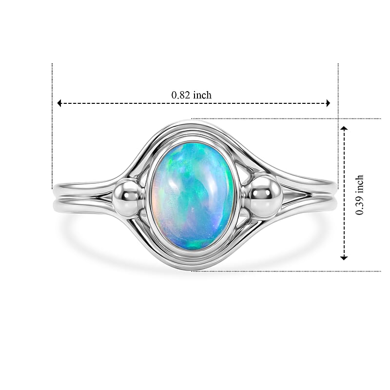 Opal 0.65 ctw Oval Solitaire Ring in Sterling Silver (Size 6.0)