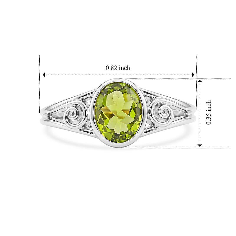 Peridot 1.30 ctw Oval Solitaire Ring in Sterling Silver (Size 7.5)