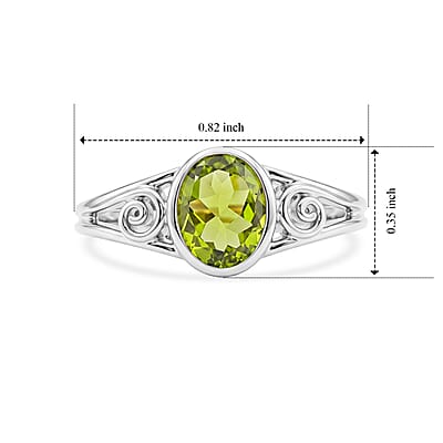 Peridot 1.30 ctw Oval Solitaire Ring in Sterling Silver (Size 8.0)