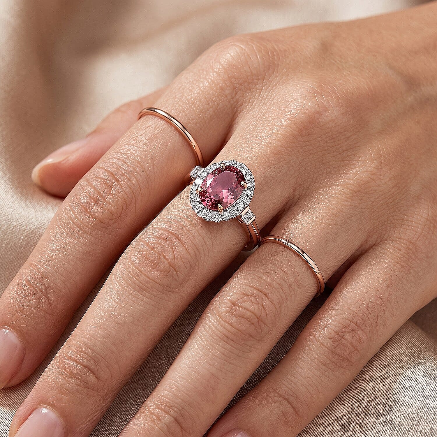 Certified & Appraised Luxoro AAA Pink Tourmaline and Diamond I2 1.51 ctw Ring in 10K Rose Gold (Size  5.0)