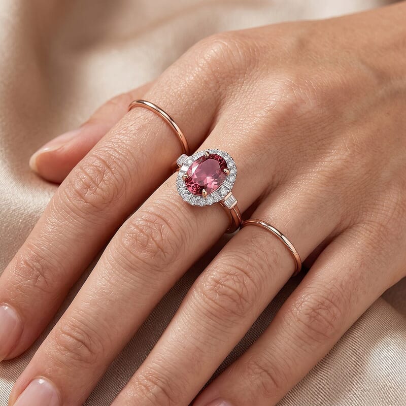 Certified & Appraised Luxoro AAA Pink Tourmaline and Diamond I2 1.51 ctw Ring in 10K Rose Gold (Size  5.0)