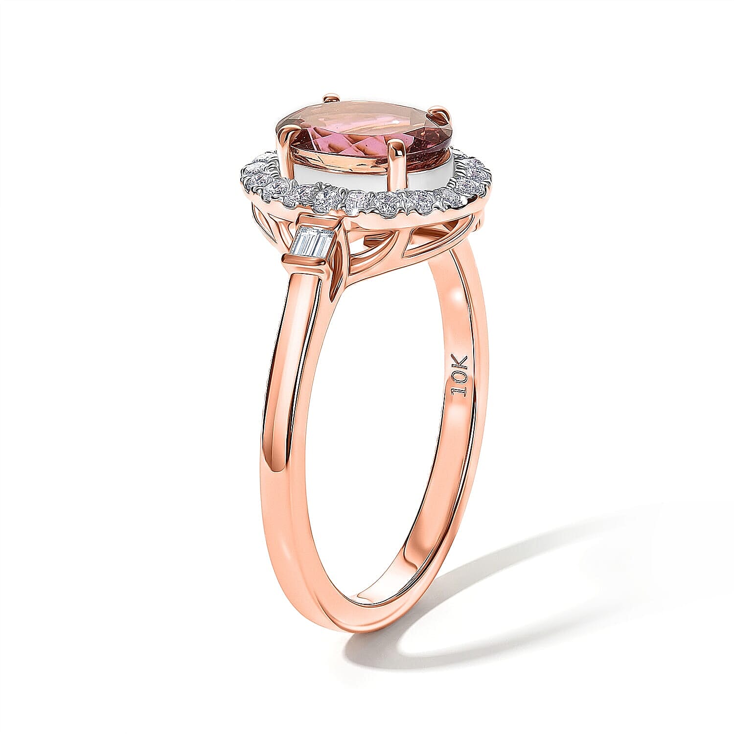 Certified & Appraised Luxoro AAA Pink Tourmaline and Diamond I2 1.51 ctw Ring in 10K Rose Gold (Size  5.0)