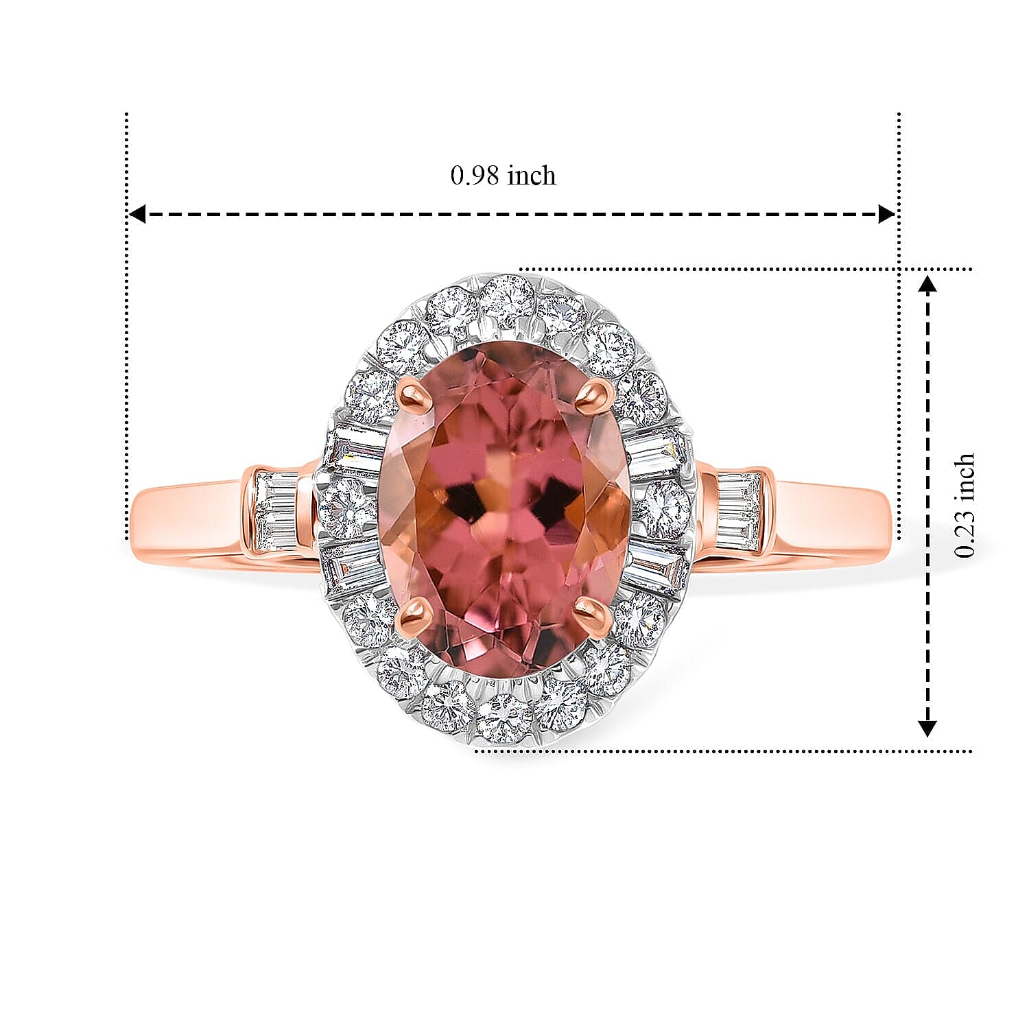 Certified & Appraised Luxoro AAA Pink Tourmaline and Diamond I2 1.51 ctw Ring in 10K Rose Gold (Size  5.0)