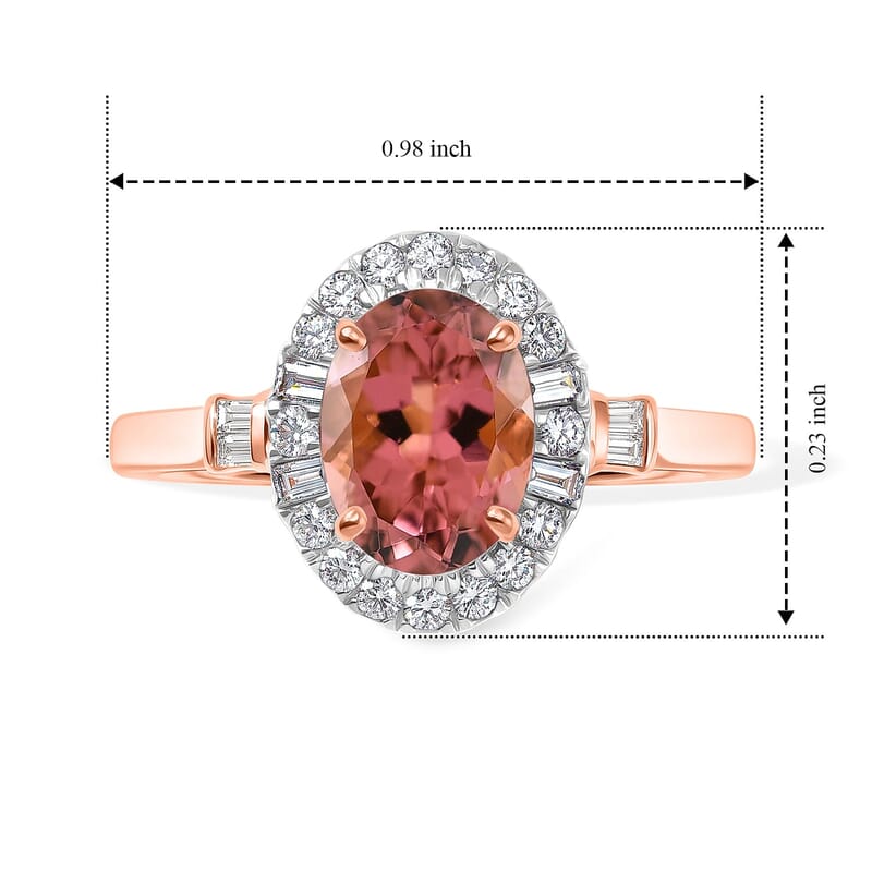 Certified & Appraised Luxoro AAA Pink Tourmaline and Diamond I2 1.51 ctw Ring in 10K Rose Gold (Size  5.0)
