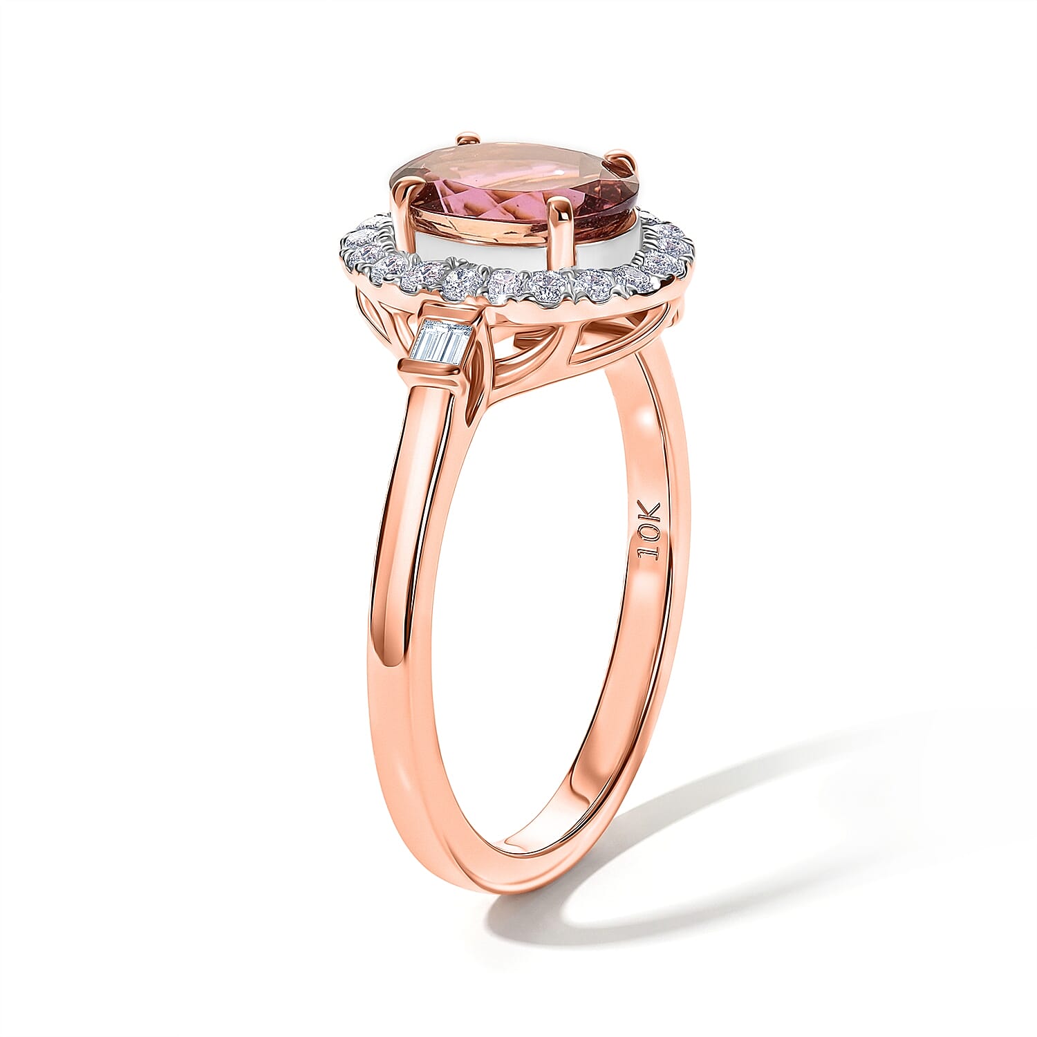 Certified & Appraised Luxoro AAA Pink Tourmaline and Diamond I2 1.51 ctw Ring in 10K Rose Gold (Size 6.0)