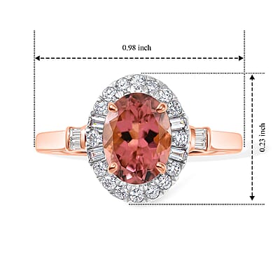 Certified & Appraised Luxoro AAA Pink Tourmaline and Diamond I2 1.51 ctw Ring in 10K Rose Gold (Size 6.0)