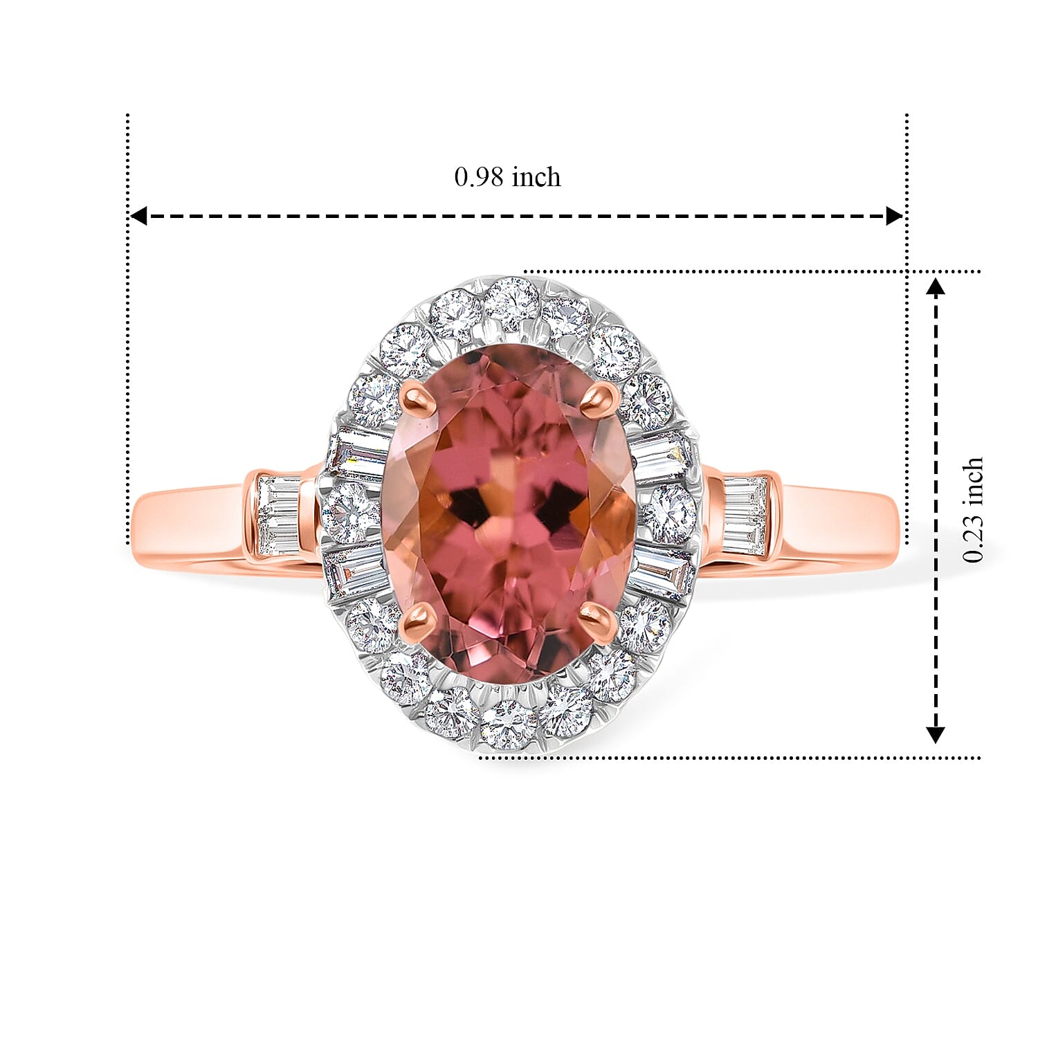Certified & Appraised Luxoro AAA Pink Tourmaline and Diamond I2 1.51 ctw Ring in 10K Rose Gold (Size 7.0)