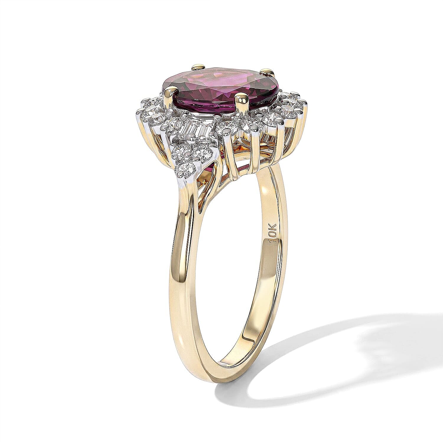 Certified and Appraised AAA Radiant Ember Garnet and Luxuriant Lab Grown Diamond G-H SI 2.70 ctw Ring in 10K Yellow Gold (Size 5.0)