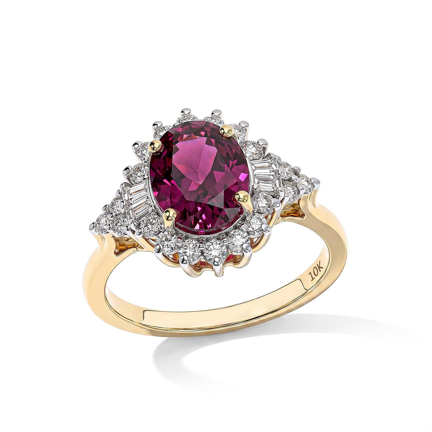Certified and Appraised AAA Radiant Ember Garnet and Luxuriant Lab Grown Diamond G-H SI 2.70 ctw Ring in 10K Yellow Gold (Size 6.0)
