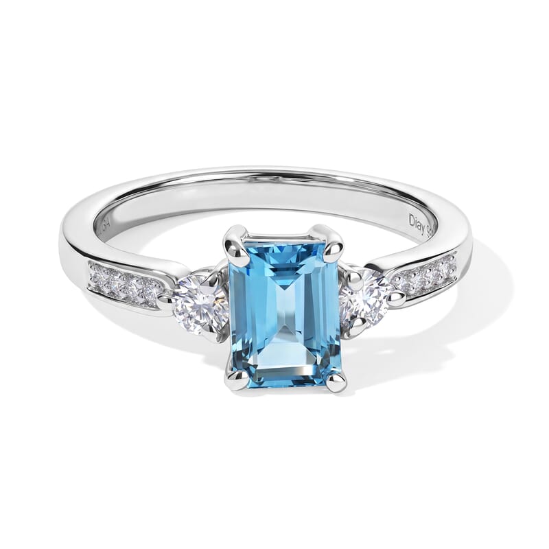 D'Joy Swiss Blue Topaz and Moissanite 1.50 ctw Ring in Rhodium Over Sterling Silver (Size 6.0)