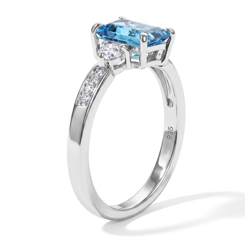 D'Joy Swiss Blue Topaz and Moissanite 1.50 ctw Ring in Rhodium Over Sterling Silver (Size 6.0)