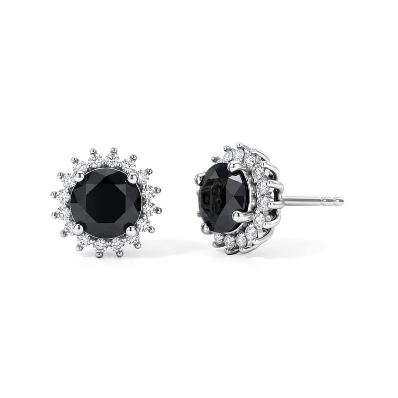 D'Joy Black and White Moissanite 1.85 ctw Solitaire Stud Earrings in Rhodium Over Sterling Silver