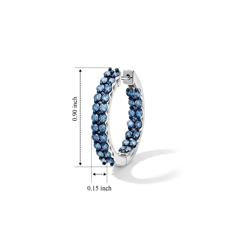Luxuriant Lab Grown Blue Diamond IR SI 2.00 ctw Eternal Radiance Hoop Earrings in Rhodium Over Sterling Silver