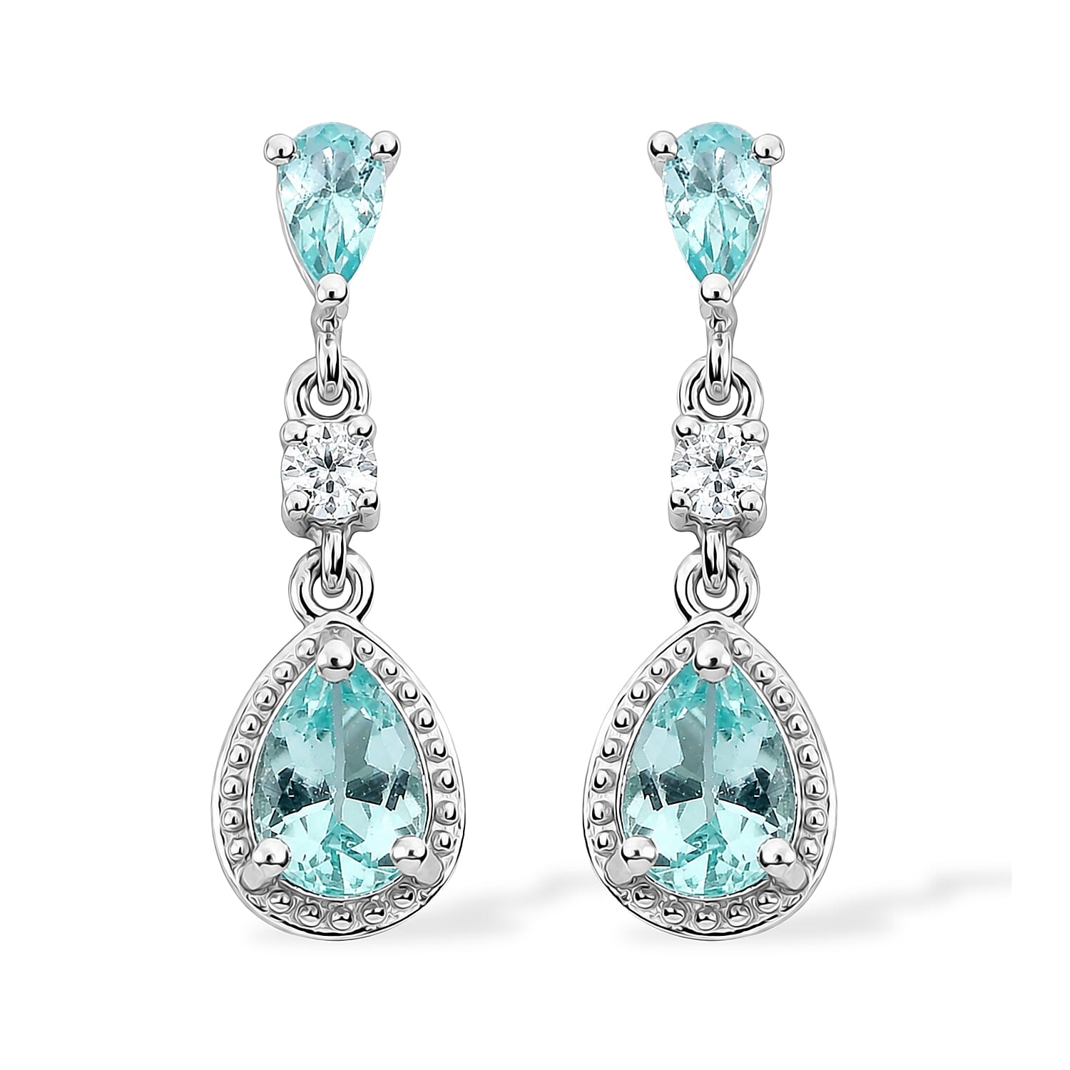 D'Joy Mint Apatite and Moissanite 1.15 ctw Dangling Earrings in Rhodium Over Sterling Silver