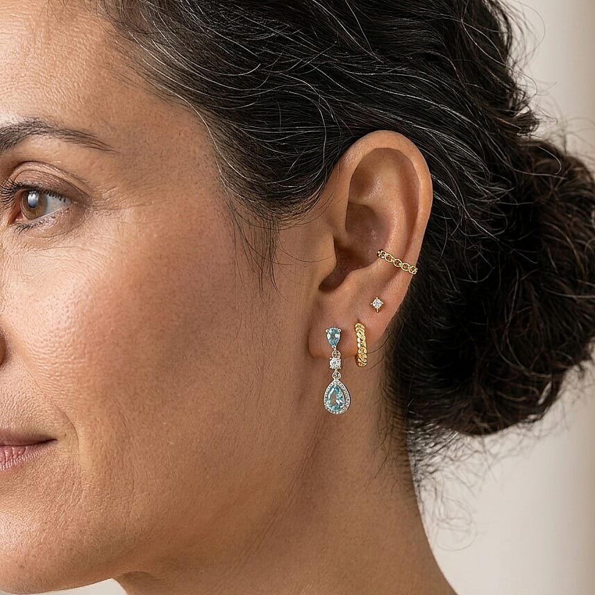 D'Joy Mint Apatite and Moissanite 1.15 ctw Dangling Earrings in Rhodium Over Sterling Silver