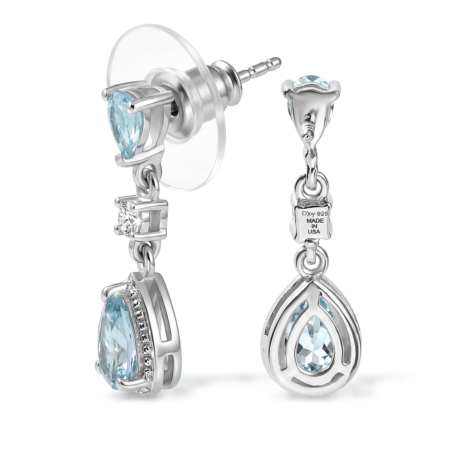 D'Joy Mint Apatite and Moissanite 1.15 ctw Dangling Earrings in Rhodium Over Sterling Silver