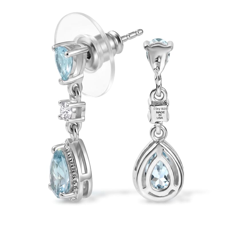 D'Joy Mint Apatite and Moissanite 1.15 ctw Dangling Earrings in Rhodium Over Sterling Silver
