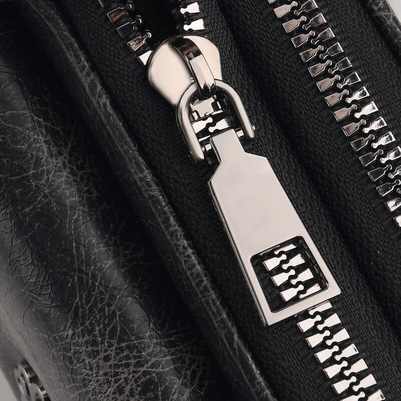 La Marey Black Faux Leather Oilskin Double Zipper Phone Wallet with Shoulder Strap