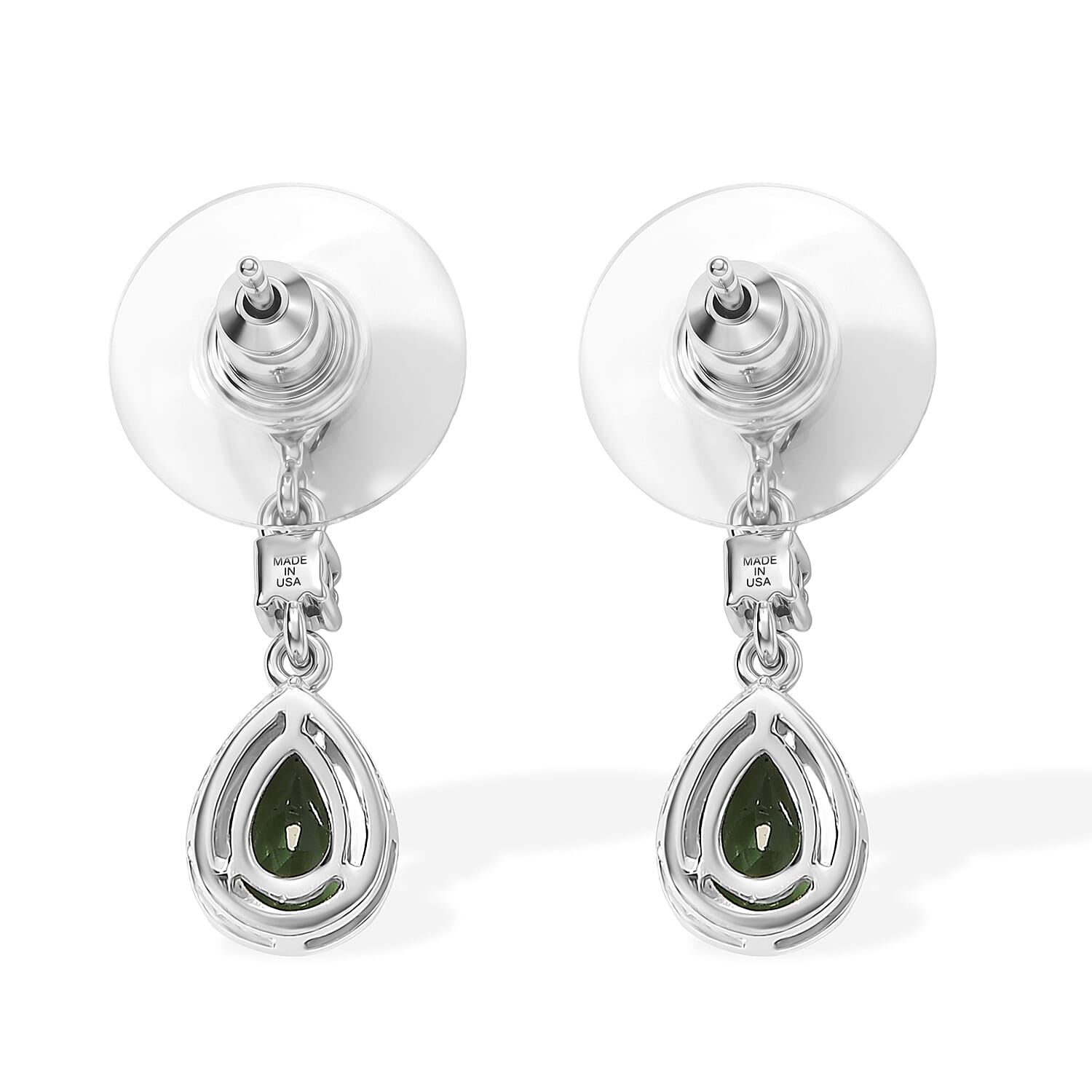 Natural Green Apatite and Moissanite 2.10 ctw Dangling Earrings in Rhodium Over Sterling Silver